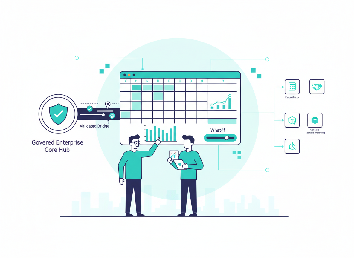 Excel as the human reasoning surface (without breaking governance)