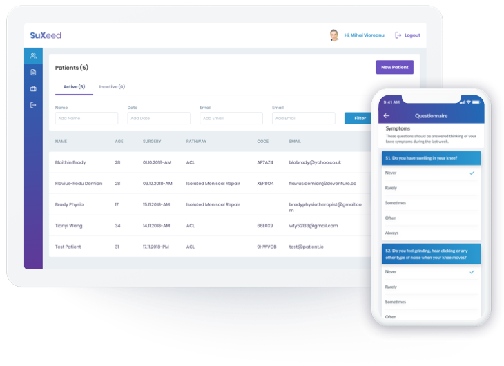 suxeed surgeon's active patients and questionnaire