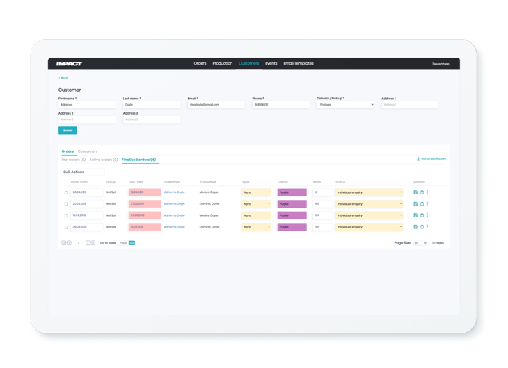 impact customer orders listing